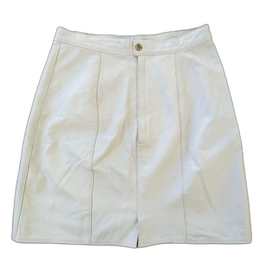 Minifalda de Colección Años 80/90 Donald Page Cuero Blanco Ligera Línea A, Hecha en EE. UU., Talla 4 Foto 2 de 4