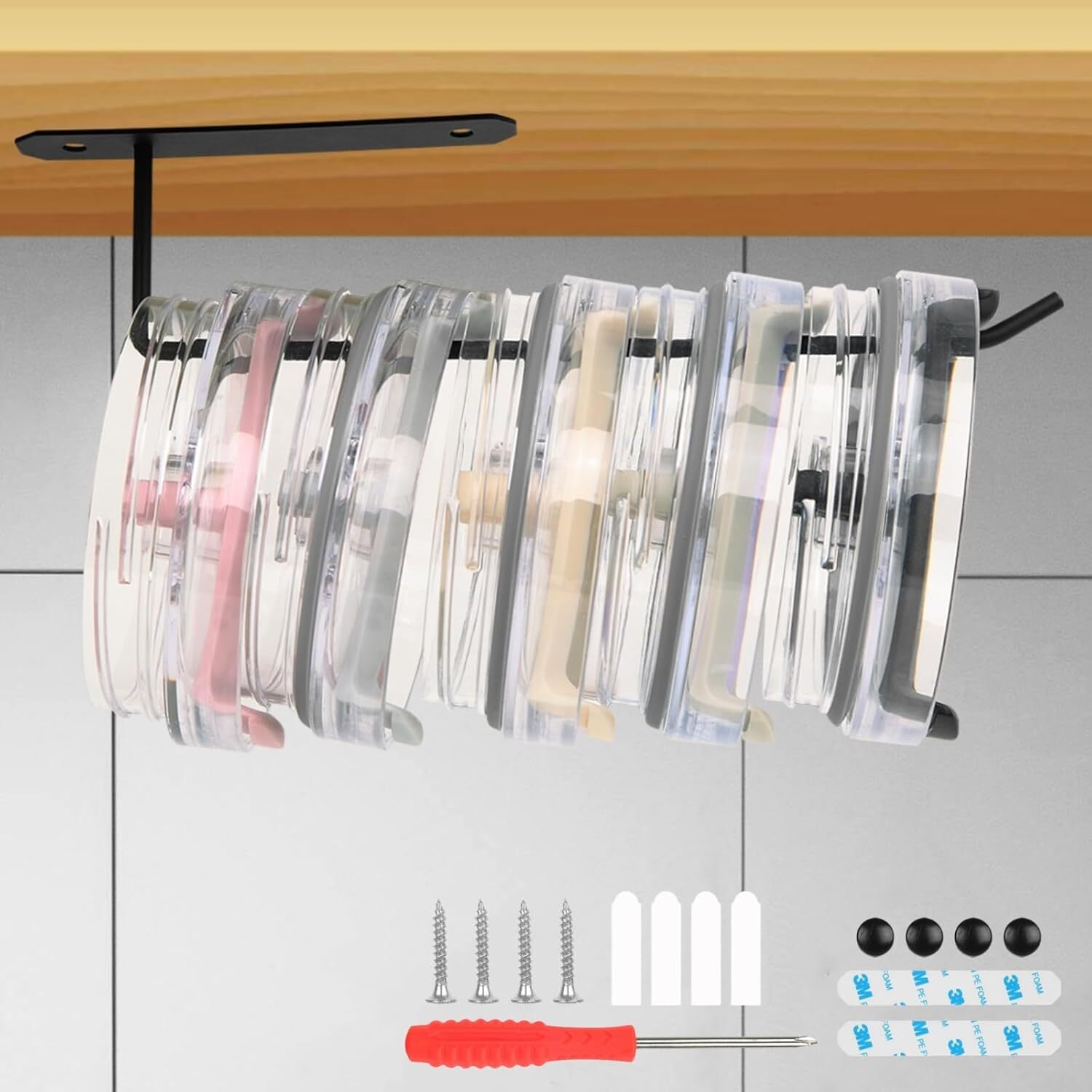 Upgraded Tumbler Lid Organizer 2-Pack Inside Under Cabinet Holder Self...