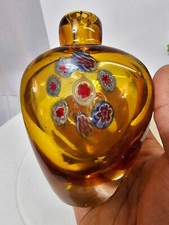 Vtg Millefiori Murano Art Glass Vase Amber Color- heavy 21oz- A17