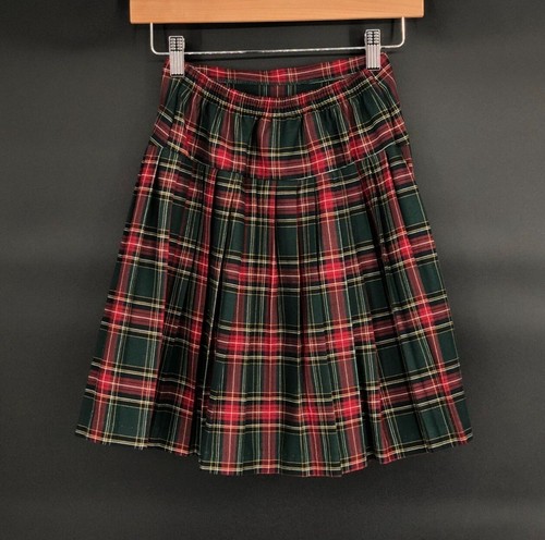 Vintage Plaid Pleated Skirt Girls 10/Women XS Red Green USA Dark Academia Preppy - Picture 2 of 6