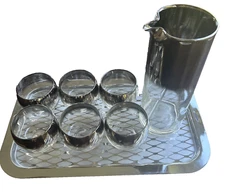 Vintage 1960's Dorothy Thorpe Hombre Silver Fade Madmen MCM Cocktail Set w Tray