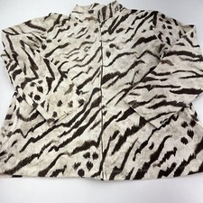 Additions by Chico s Brown and Cream Full Zip Jacket with Pockets Size Large