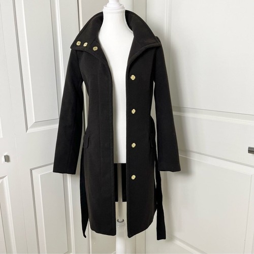 H&M Long Belted Coat with Clasp Buttons-Black-Women US Size 2 - Picture 2 of 15