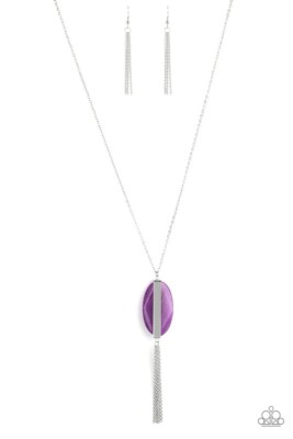 Paparazzi Tranquility Trend - Purple Stone - Silver Chain Tassel - Necklace & Ea