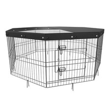 24" H Dog Playpen, 8 Panels Foldable Metal Dog Exercise Pen with Top Cover