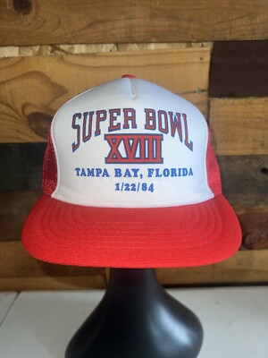 Vintage 1984 Tampa Bay Super Bowl XVIII 18 Red colored snapback trucker Hat
