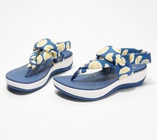 Clarks Cloudsteppers Jersey Sandals - Arla Nicole Blue Lemon 9.5 Med