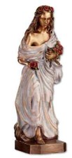 Statua tomba statua bronzo "ragazza con rose" scultura bronzo bianco patinato 45 cm