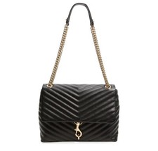 Nwt Rebecca Minkoff Edie Quilted Leather Shoulder Bag Black Gold Authentic