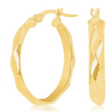 Italian 14k Yellow Gold Basket Weave Oval Hoop Earrings 3.6mm 1" x 0.75" 1.8gram