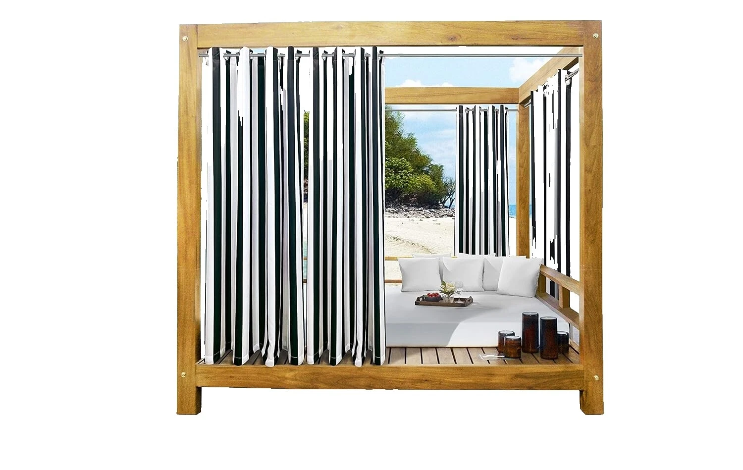 Janela de Poliéster Preto Listrado Cortinas