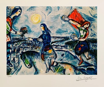Marc Chagall LOVERS OVER PARIS Limited Edition Facsimile Signed