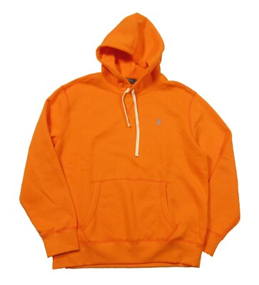Polo Ralph Lauren Men's Orange Cotton Blend Fleece Lined Pullover Hoodie 