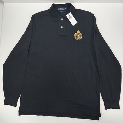 Polo Ralph Lauren polo shirt L/S crown CREST patch mens L 1967 MCM LXVII NEW BLK