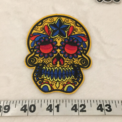 Sugar Skull Day Of The Dead Star Embroidered Iron On Patch New