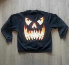 Mens Jack O Lantern Pumpkin Sweatshirt Extra Large Black Halloween Oversized
