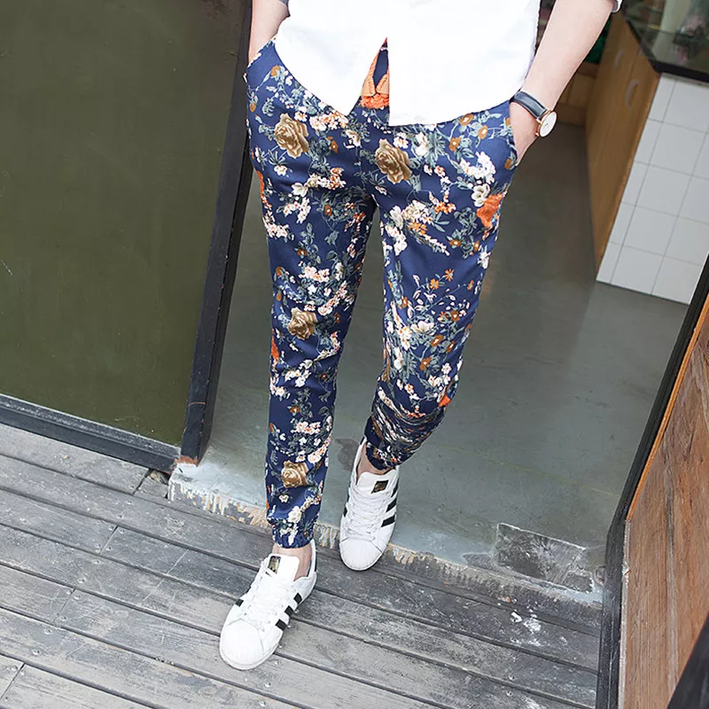 Men's Flower Hip Hop Printed Floral Harlan Slim Fit Casual