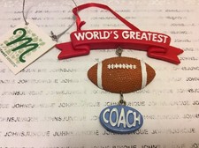 WORLD’S GREATEST FOOTBALL COACH ORNAMENT New w/tag Resin-with red ribbon/HANG