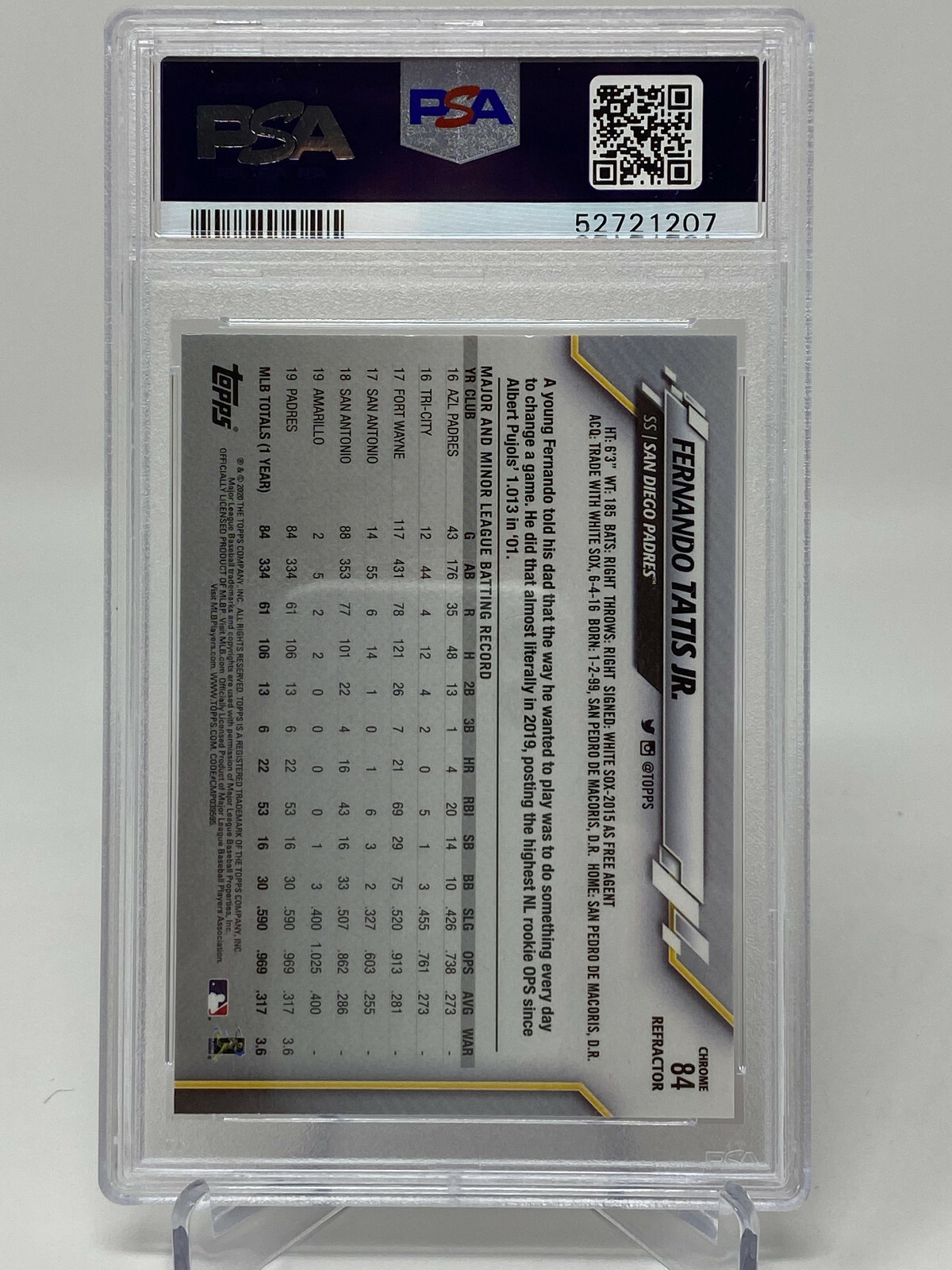 2020 Topps Chrome  #84  Fernando Tatis Jr.   Pink Refractor PSA 10 view 7