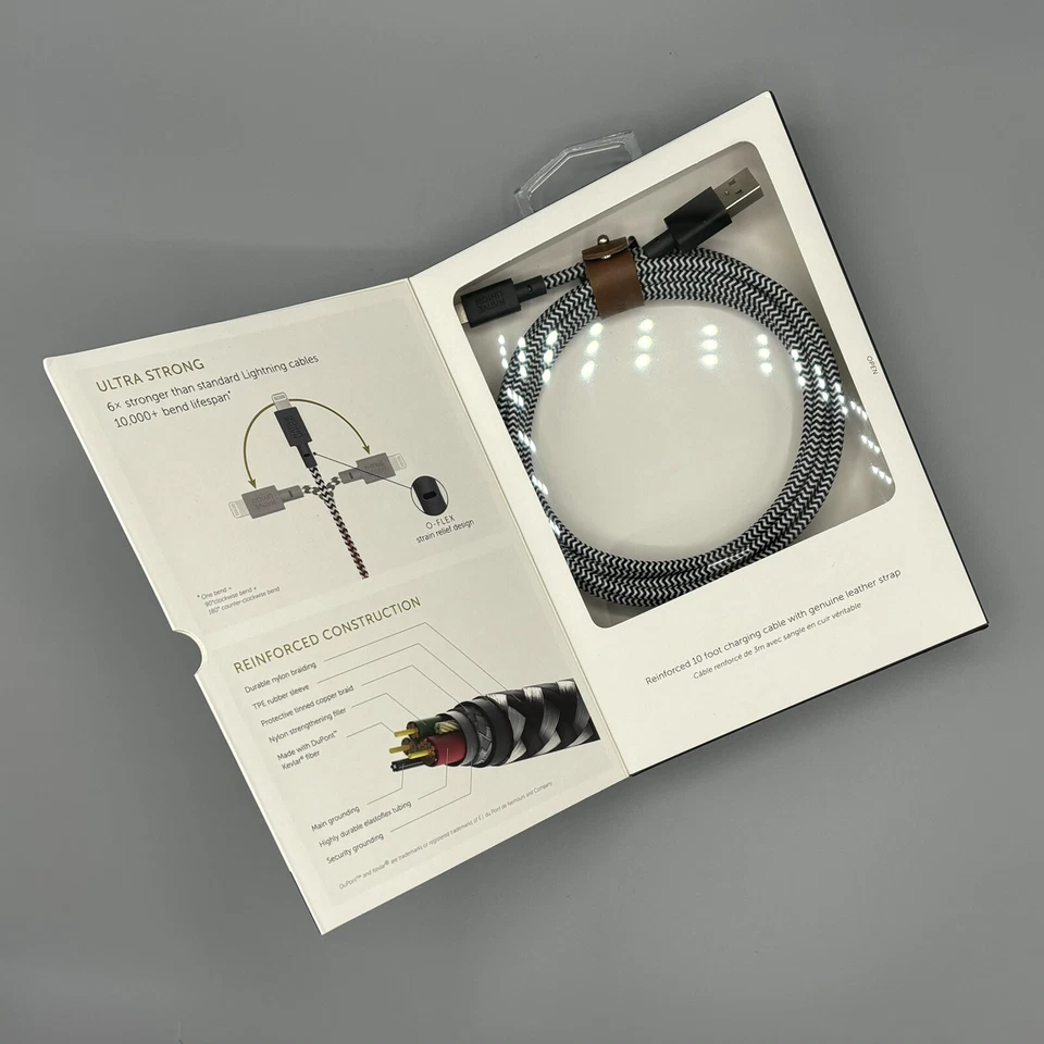 Native Union Lightning to USB-A 10 ft 3 m Braided Cable MFi-Certified Zebra NEW - Image 3 of 4