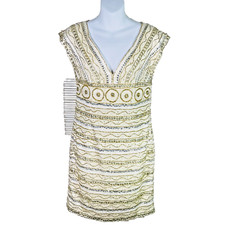Guess by Marciano Dress Beaded Gold Beige Low V Neck Cocktail Party Club India