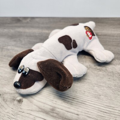 1985 Tonka POUND PUPPIES Gray & Brown Spotted Stuffed Plush Puppy 8''