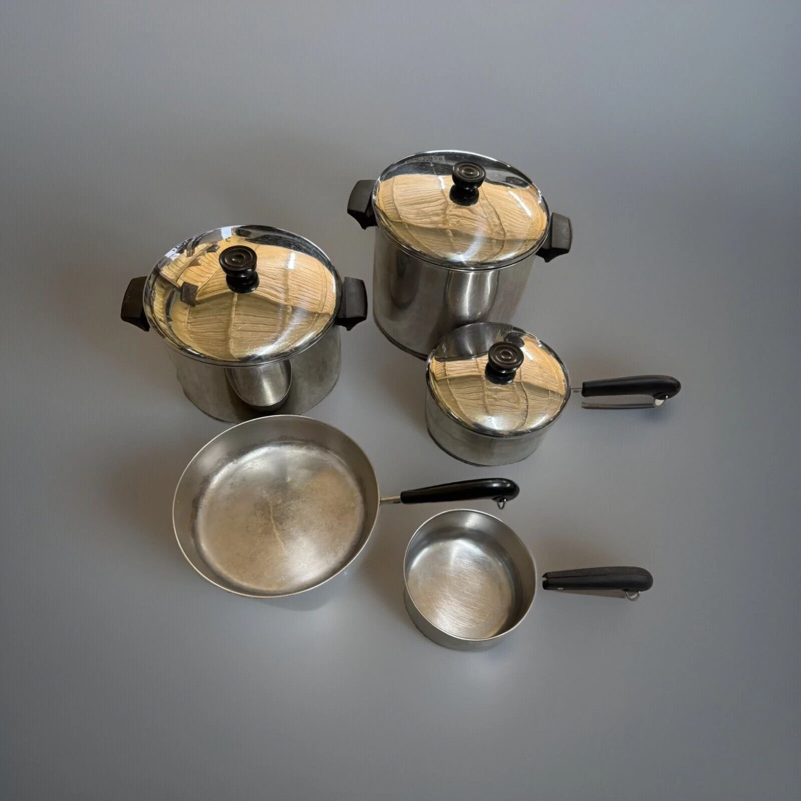 Vintage 1801 Revere Ware Stainless Steel Copper Bottom 8 Piece Cookware Set