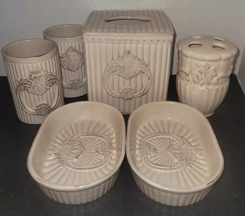 6 Bath Set Accessories Tissue Tumbler Toothbrush Soap Dish Christa