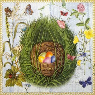 4x einzelne Papierservietten für Decoupage und Party - Osterkörbchen