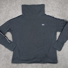 Under Armour Taped Fleece Funnel Neck Sweatshirt Womens Medium Gray UA Pullover