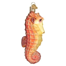 Old World Christmas ORANGE SEA HORSE (12039) Glass Ornament w/OWC Box