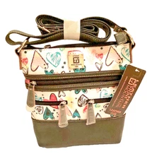 STONE MOUNTAIN WOMENS LEATHER HANDBAG HEARTS DESIGN PEBBLE TEXTURE NEW $169
