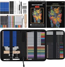 76 Pack Drawing Set, Pro Art Supplies Sketchbook, Pencils Tutorial for Begineers