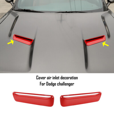 2x Red Cowl Hood Scoop Air Vent Trim Cover Bezels For Dodge Challenger 2015-2023
