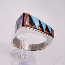 Vintage Native American Inlaid Multi-Gem Sterling Silver Ring Size 8