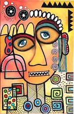 A.Z. Davis 36X24" Acrylic Painting Abstract Modern Outsider Brut Pop Figurative