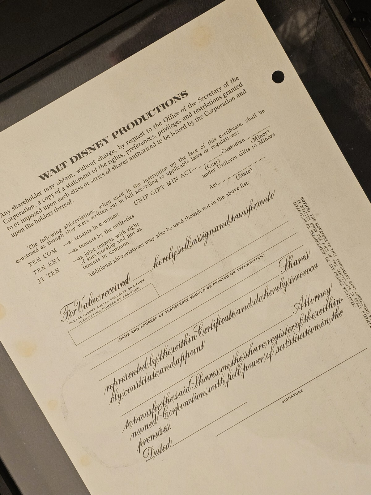 Original 1967 Walt Disney stock certificate Mickey Mouse Authentic Uncirculated