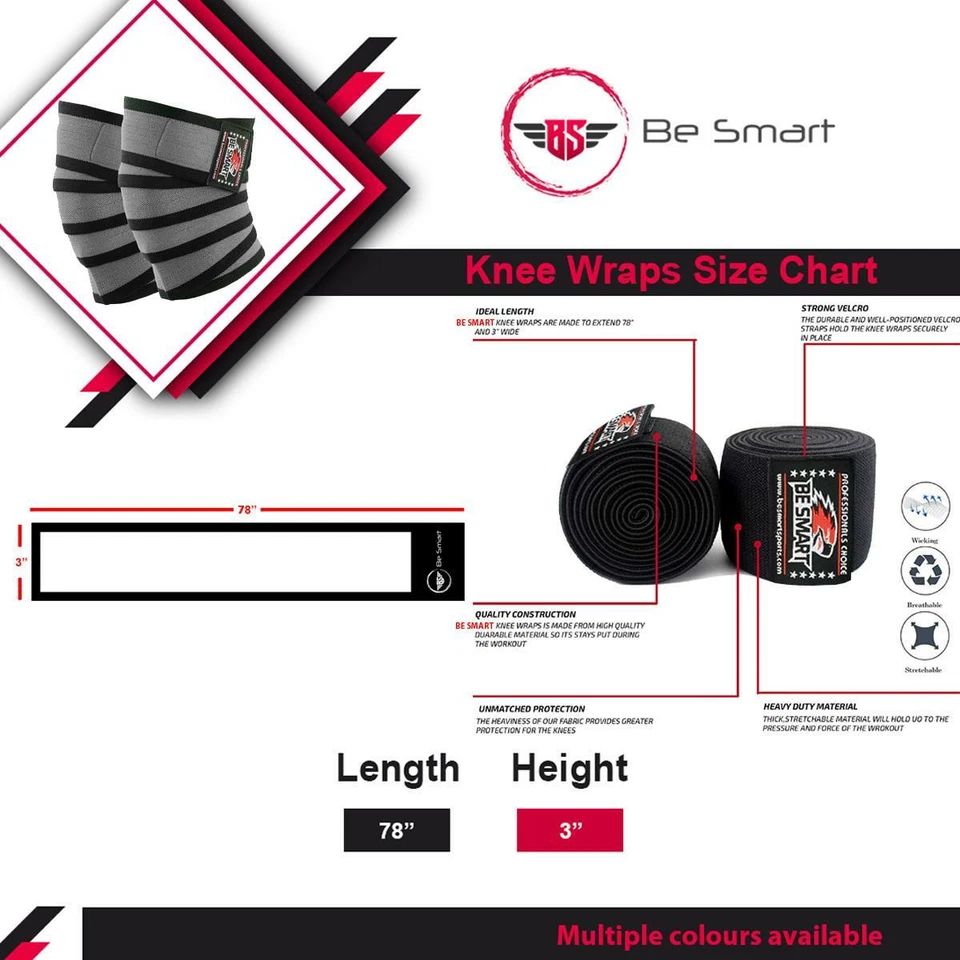 Weight lifting Knee Wraps Bandage Strap Guard Powerlifting Gym Pad Sleeves - Image 2 of 2