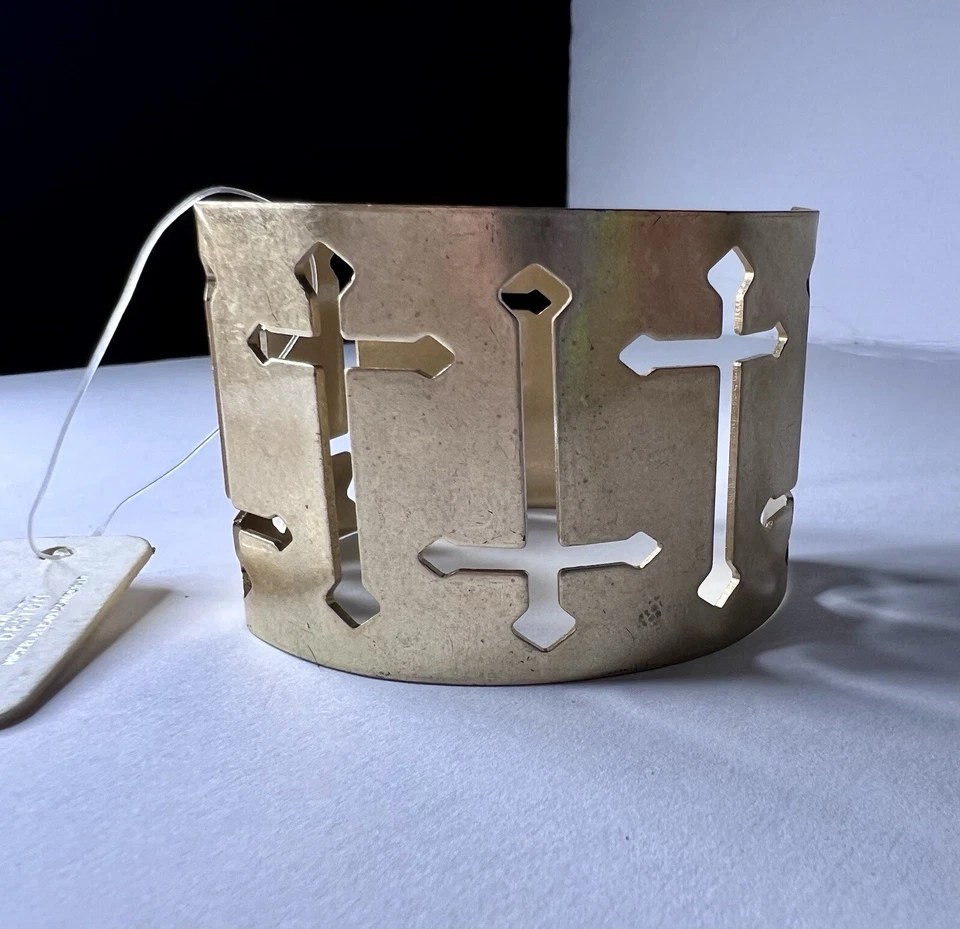 Pulseira de punho cruzado metal tom de cobre religiosa cristã nova joia 14p - Imagem 2 de 4