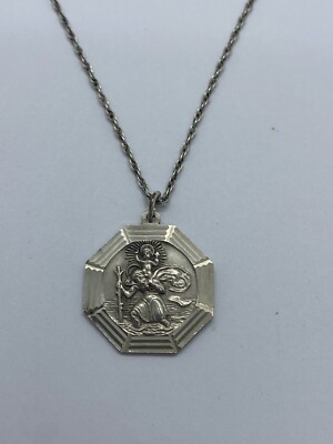 Vintage Georg Jensen Sterling Silver Octagonal St Christopher Pendant Necklace