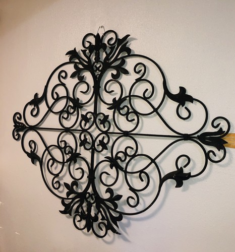 IRON SCROLLWORK WALL DECOR 43”x 34" BLACK Wrought fleur-de-lis fleur de lis - Picture 3 of 10