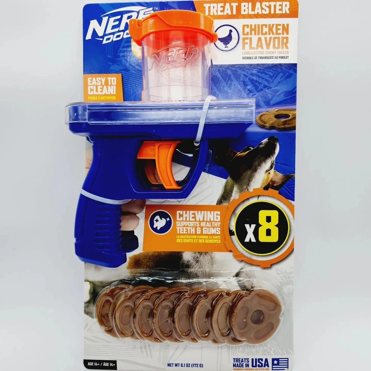 Nerf Dog Treat Blaster Gun w 8 Long Lasting Chicken Flavored Discs