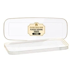4 Pack Plastic Serving Trays for Party - Gold Serving Tray 17 by 6.5 Inch - H...