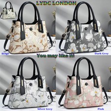 Ladies Large Size Tote Flower Print Bag Faux Leather Designer Shoulder Handbags