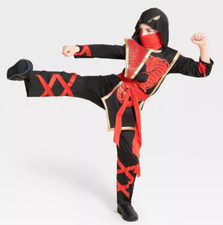 Light Up SNAKE NINJA Costume Kids Child S Small 4-6 Red Black Gold Warrior