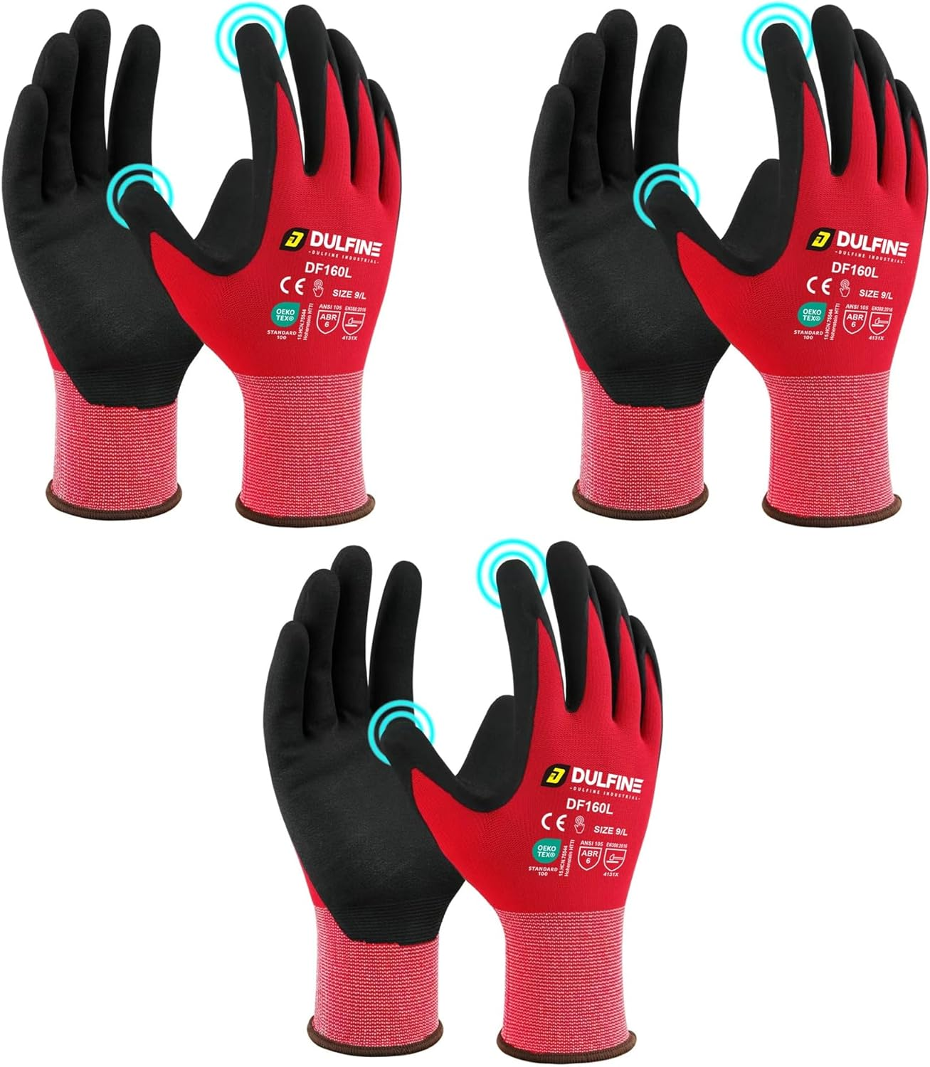 Nitrile Coated Safety Work Gloves Red Microfoam Nylon 3-Pair Pack