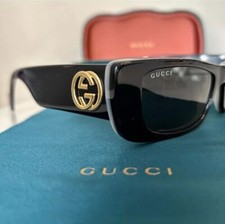 Gucci 52mm Slim Rectangular Sunglasses in Black with Pearl Interior MSRP 435.00