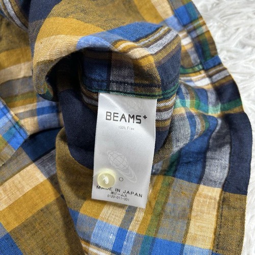 Beams Plus Italian Collar Linen Check Shirt Yellow M Used Japan - Picture 5 of 10