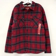 NWT Coleman Red Grey Plaid Sherpa Lined Button Up Flannel Shirt Jacket Men Sz XL