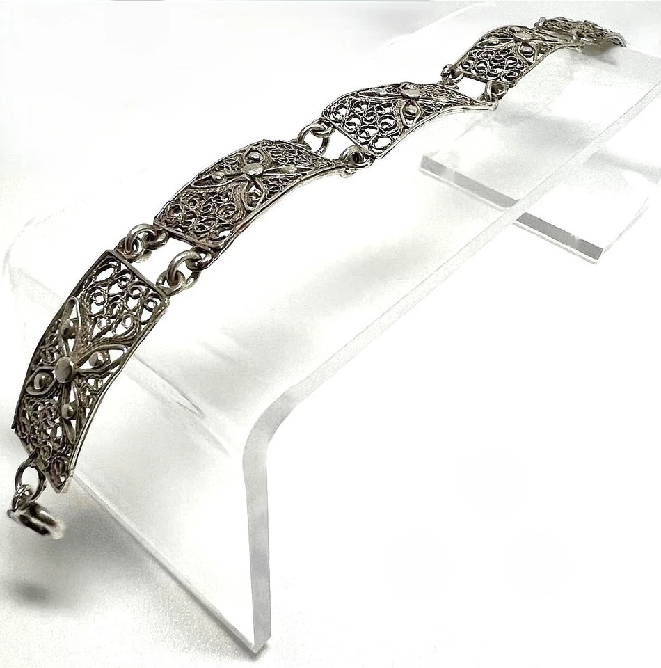 Антикварный серебряный филигранный браслет в стиле модерн ручной работы 835 серебро около 1900 F... - Изображение 4 из 4